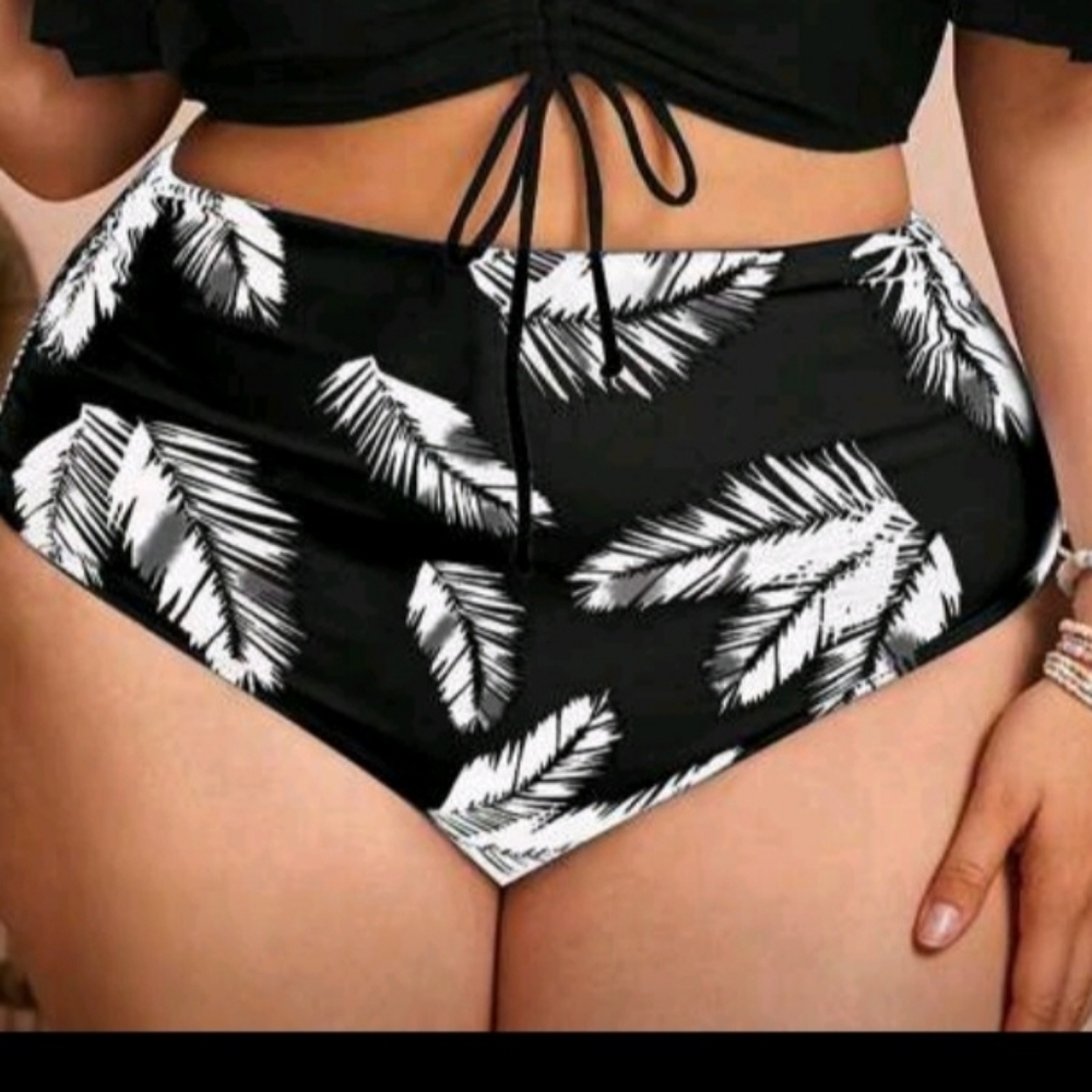 Black and White Leaf Print Bikini Bottom